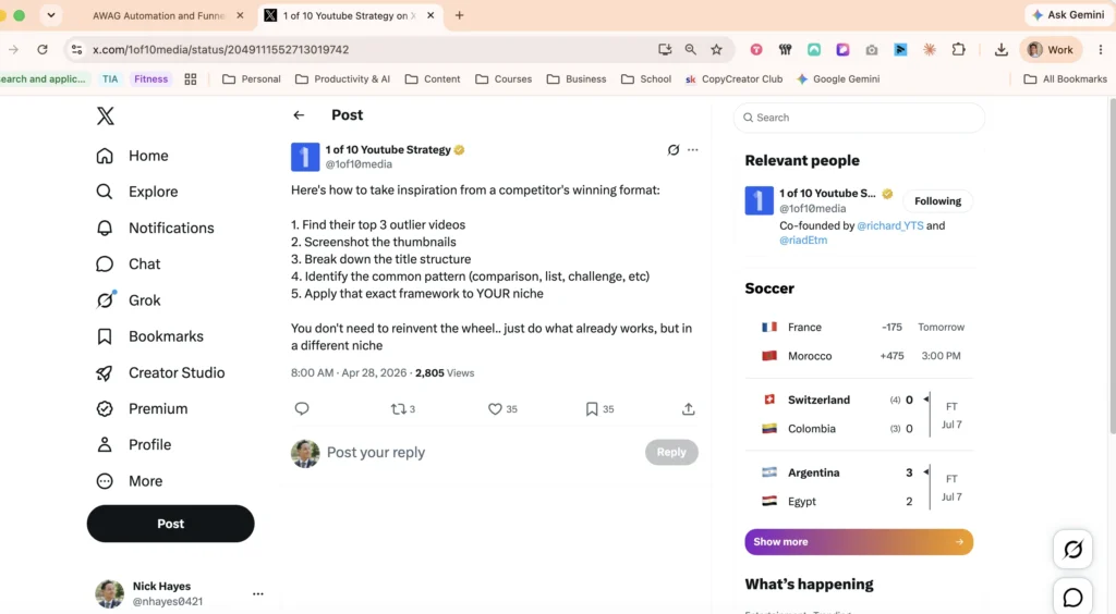 1of10 tweet — competitor format in 5 steps, 2.8K views