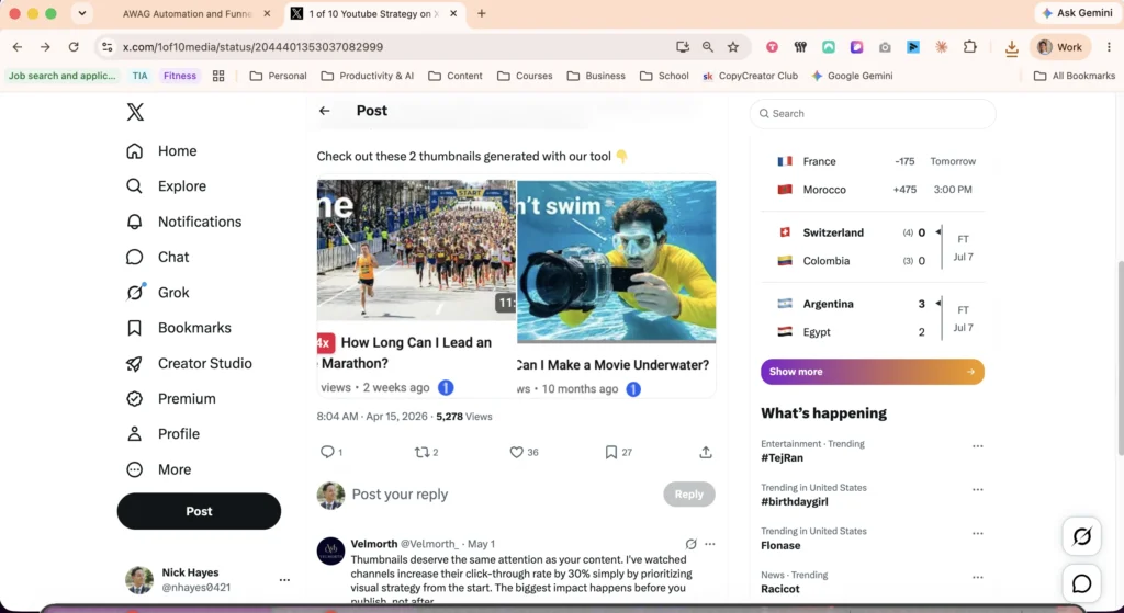 1of10 Twitter post — AI thumbnail generator, 5,278 views and 27 bookmarks