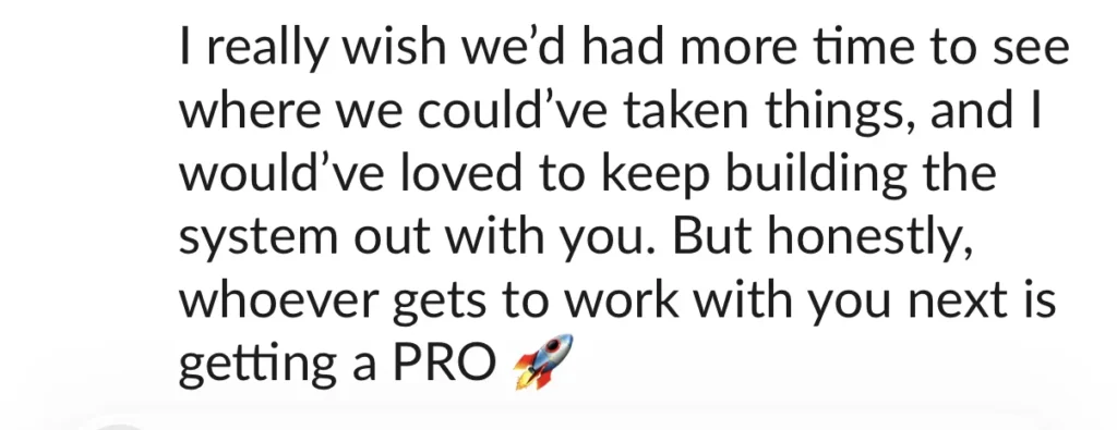 Testimonial for Nick Hayes from Vanina Mattiuzzi saying whoever works with him next is getting a pro